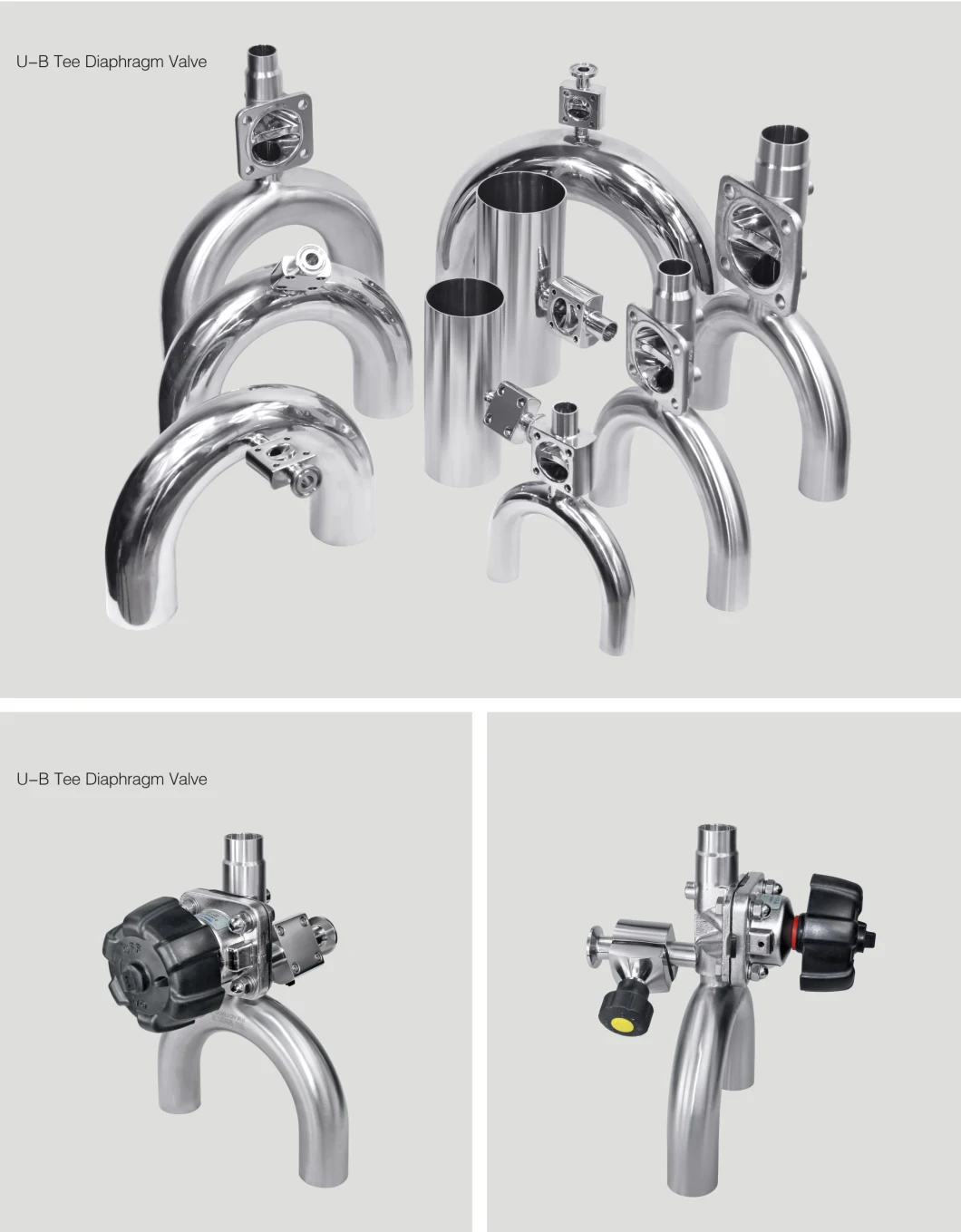 Pneumatic Sanitary Welded End 3way U Type Diaphragm Valve with Il-Top